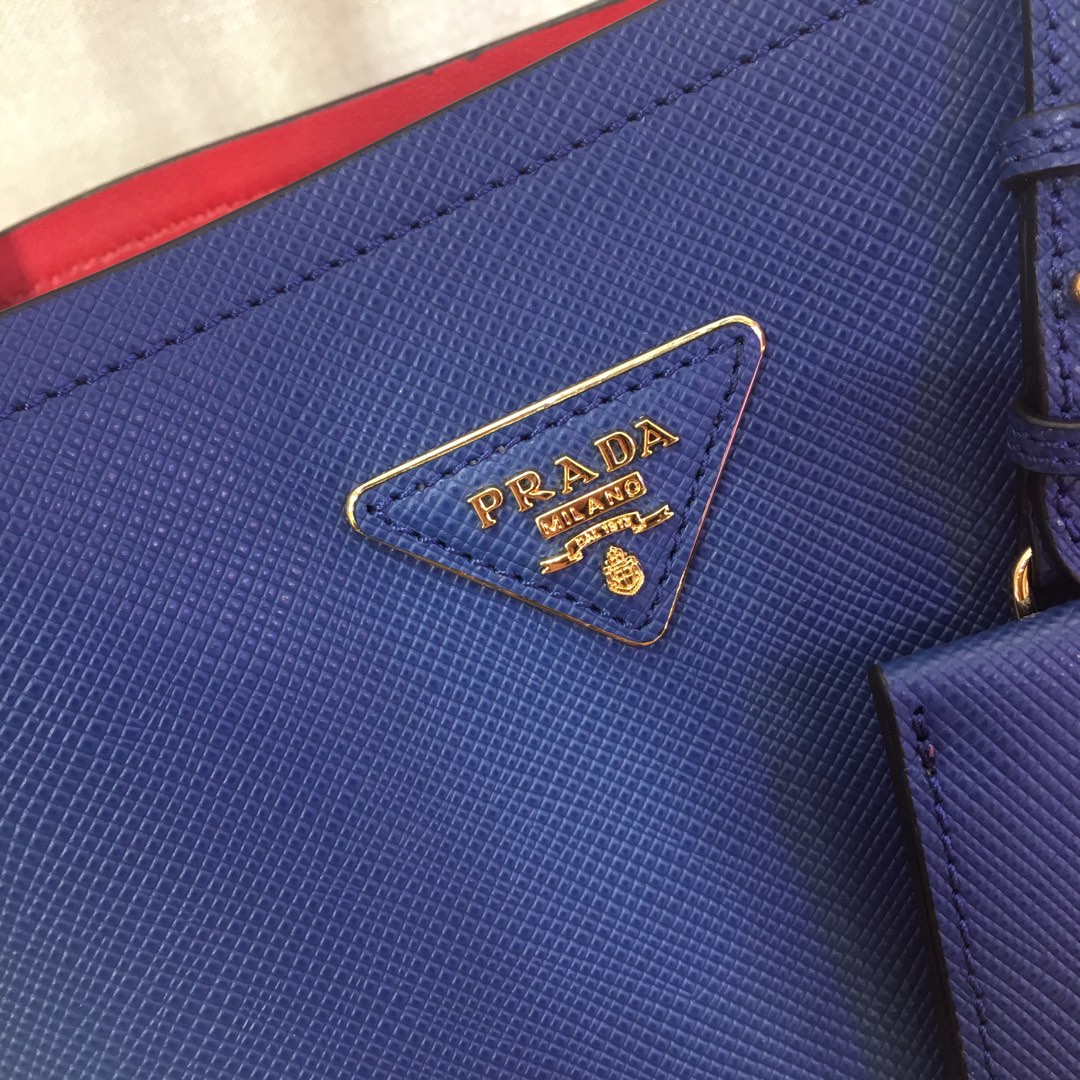 Prada Medium Panier Saffiano Leather Bag Blue/Black 1BA212